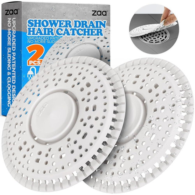 zaa Shower Drain Hair Catcher, 2 Pack Premium Silicone Drain Protector & Shower Drain Cover for Regular Drains of Shower Room and Bathroom, White