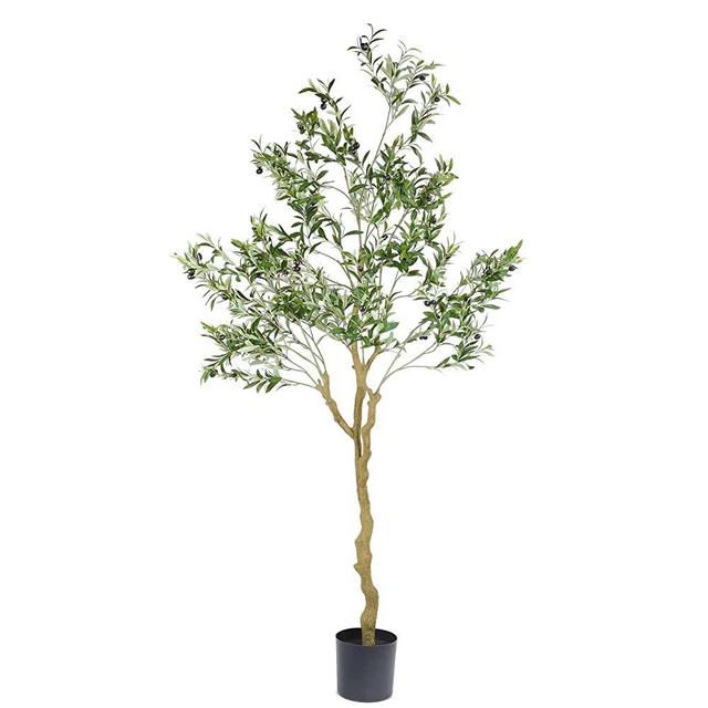 Nafresh Tall Faux Olive Tree，7ft（84in） Realistic Potted Silk Artificial Olive Tree， Fake Olive Trees Indoor with Green Leaves and Big Fruits for Home Office Living Room Bedroom Stairs Foyer Decor.