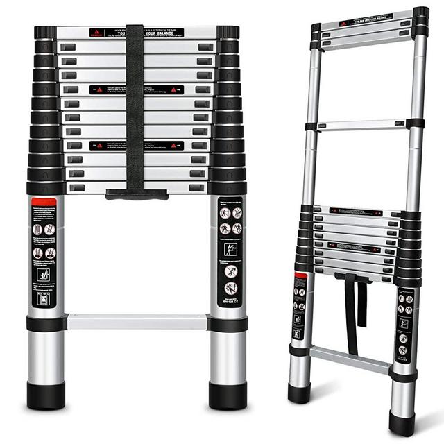 augtarlion Telescoping Extension Ladder 12.5 FT, Aluminum Folding Telescopic Ladder with Locking Mechanism, Multi-Purpose Collapsible Ladder for Home or RV Outdoor Work, Heavy Duty 330 lbs Load