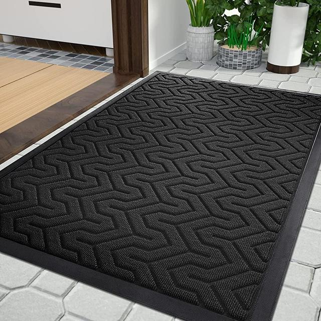 Yimobra Door Mats Outdoor, All-Season Heavy Duty Durable Door Mat for Home Entrance, Garage and Garden Entryway Floor Mat, Non Slip Natural Rubber, Fade Resistant, Easy Clean, 29.5 x 17 Inch, Black