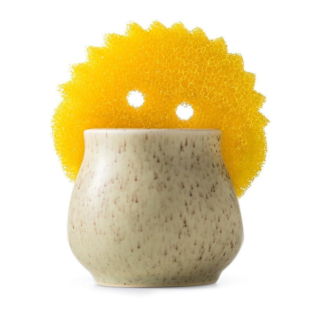 Zoeeker Ceramic Dish Sponge Holder, Sponge Caddy for Kitchen Sink Brush Organizer Scrub Dish Rack for Scrubbers, Bathroom, Sink, Yellow