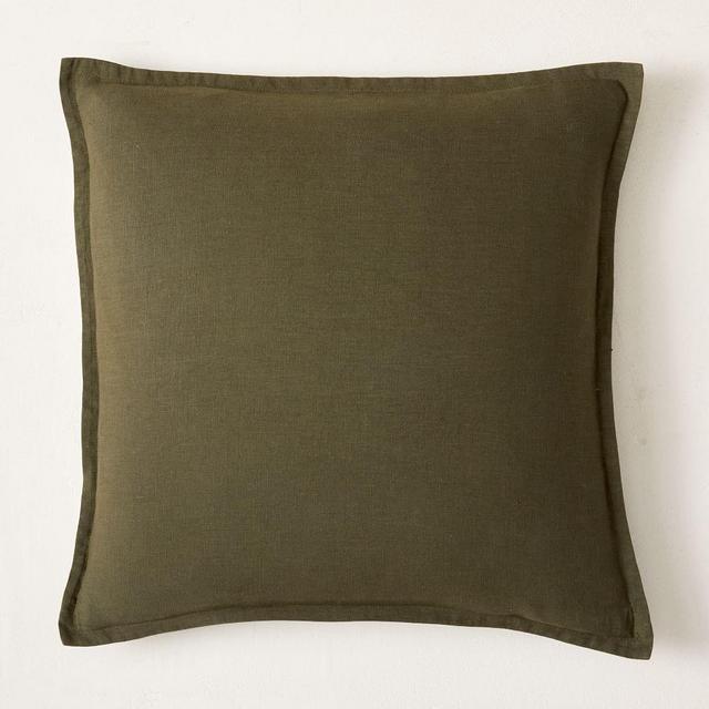 European Flax Linen Pillow Cover, 24"x24", Dark Olive