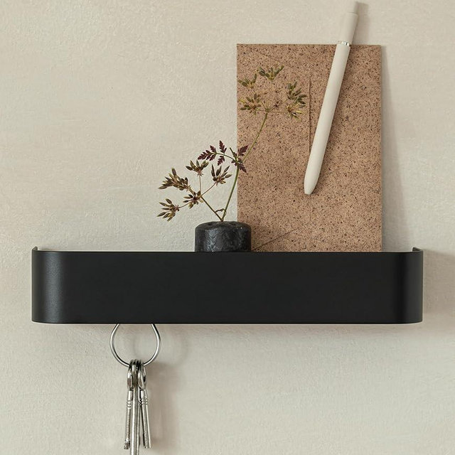 Kazai. Key Holder for Wall 'Tone' | Minimalist Key Hooks Design from Berlin | Modern Key Hanger with Metal Shelf | Key Hook Wall Mounted as Hallway Furniture | Black