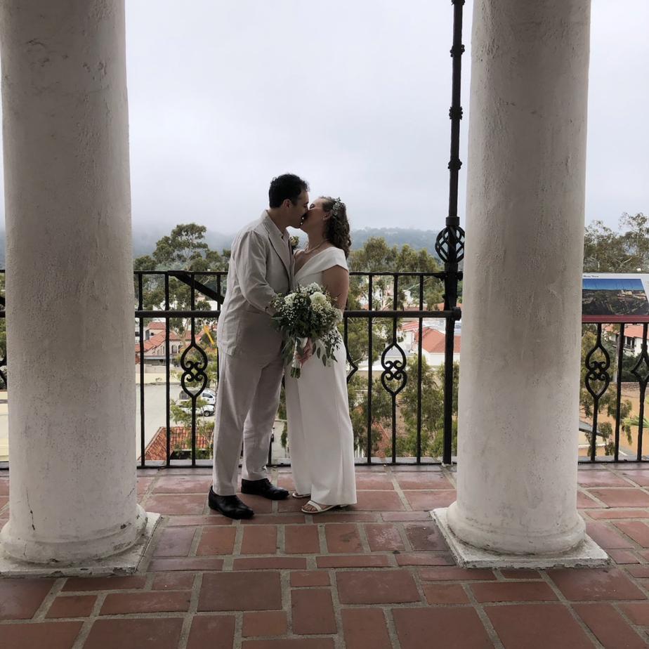 The clock tower at the Santa Barbara courthouse, would be beautiful views without the fog