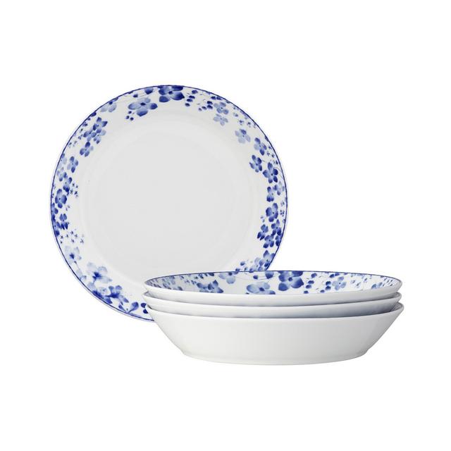 Noritake Bloomington Road Blue Set of 4 Coupe Dinner Bowls, 9-3/4", 43 oz.
