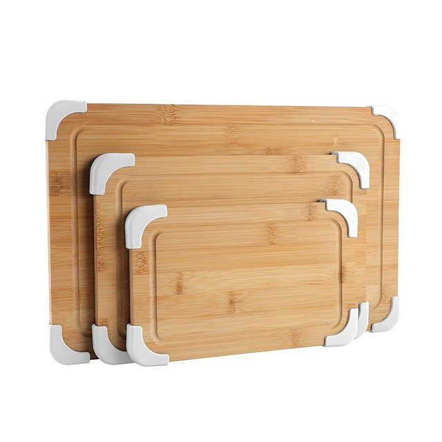 COOK WITH COLOR Non-Slip Cutting Board Set – Kitchen Essentials with Easy Grip Handle for Meat, Veggies, and Fruits, 3 Cutting Boards, Bamboo Non-Slip White