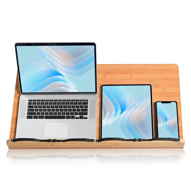 wishacc 24" Oversized Large MDF Wooden Book Stand & Holder for Reading Hands Free for Large Books in Bed,Cookbook,Textbook,Law,with 8 Adjustable Height Laptop Stand