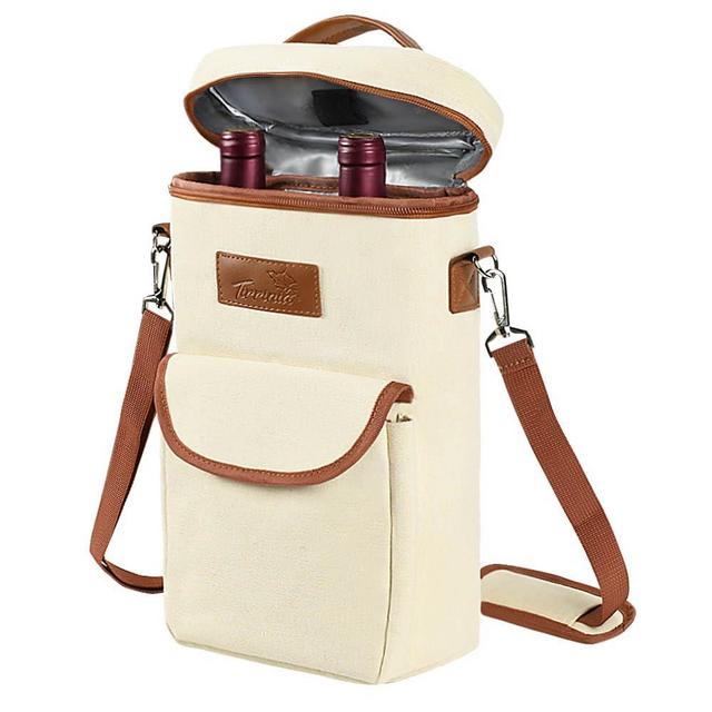 Tirrinia 2 Bottle Wine Gift Tote Carrier - Leakproof & Insulated with large pockets Wine Cooler Bag for Travel, Wine Tasting, Party, Dinner, Great Valentine's Day Gift for Wine Lover