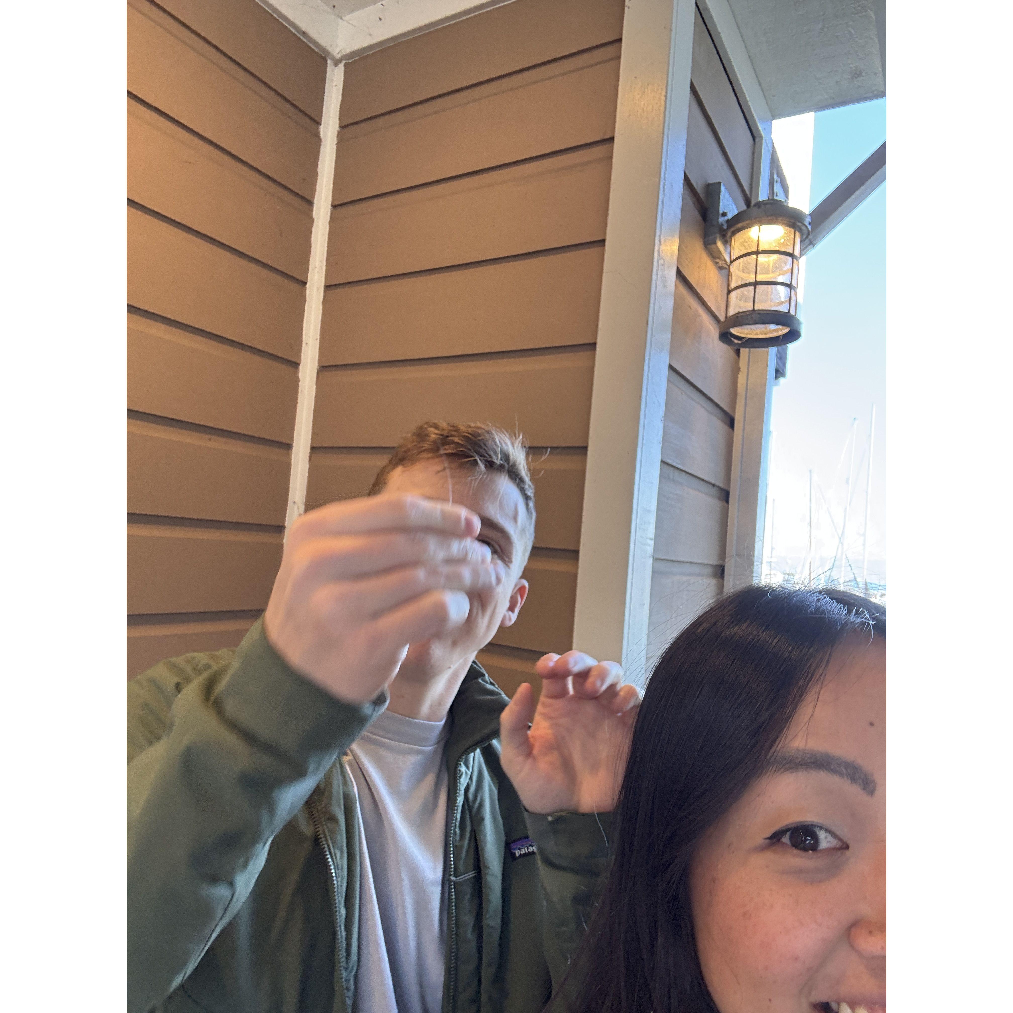 Alex found Eunice's first white hair 😂