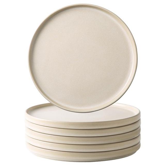 AmorArc Ceramic Dinner Salad Plates Set of 6, 8.0 Inch Reactive Matte Glaze Dish Set, Dessert,Salad, Appetizer, Small Dinner Plate,Microwave, Dishwasher Safe, Scratch Resistant, Ivory