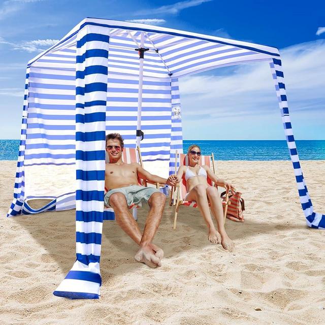 Cool Cabana Beach Tent - 6.2'x6.2' Portable Sun Shelter, UPF 50+ UV Protection, Easy Setup, Waterproof, Includes Side Wall & Sand Pockets, Perfect for Family & Friends