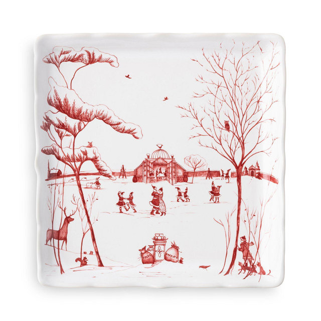 Juliska Country Estate Winter Frolic "Mr. & Mrs. Claus" Ruby Sweets Tray