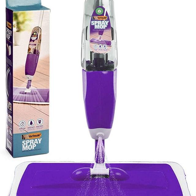 Vorfreude Floor Mop with Integrated Spray, Refillable 700ml Capacity Bottle and Reusable Microfiber Pad (Purple)