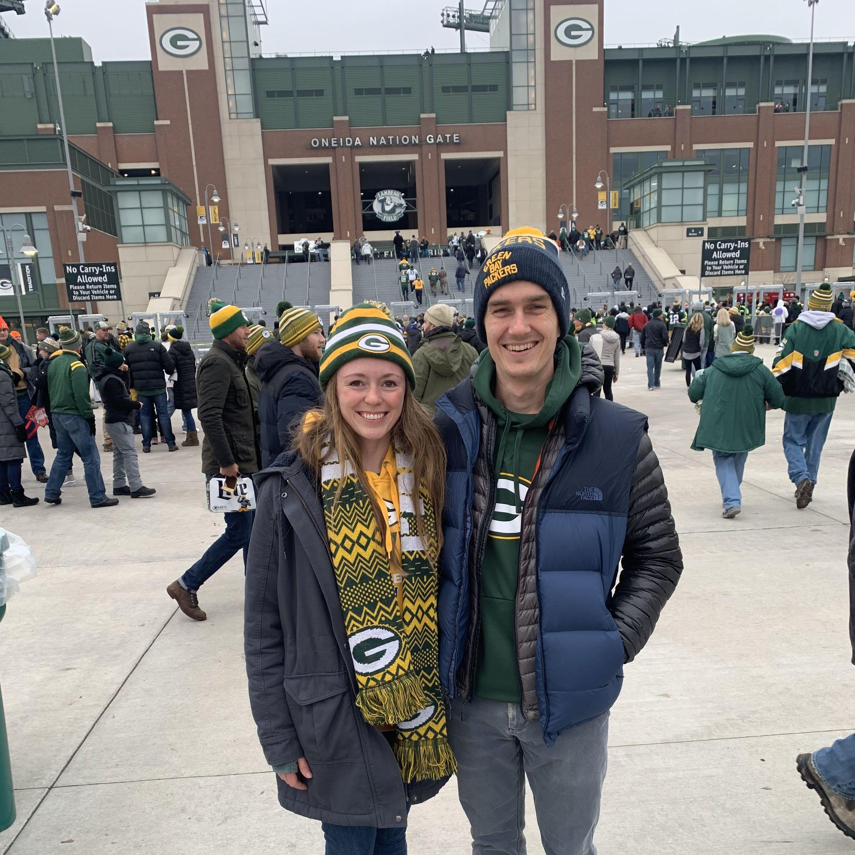 Morgan surprised Brandon with a trip to a Packers game for his birthday in the first year of dating. Every birthday present since can't compare!