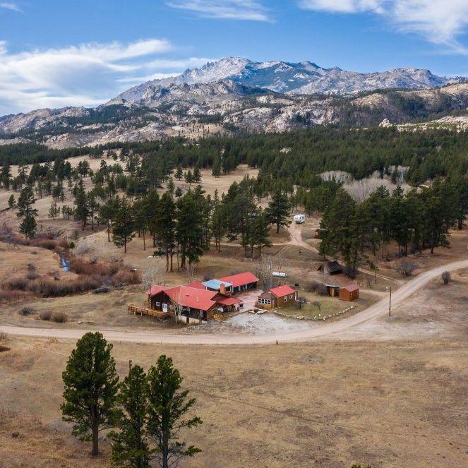 This is an aerial view of our venue Hubbards Mountain Cupboard. right in front of the Laramie Range.