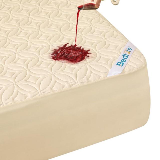 BEDLORE Waterproof Mattress Protector, Queen Size Noiseless Mattress Pad with Deep Pocket 6"-18" Depth, Soft Breathable Bed Mattress Cover Washable for Home, Bedroom, Hotel (Beige)