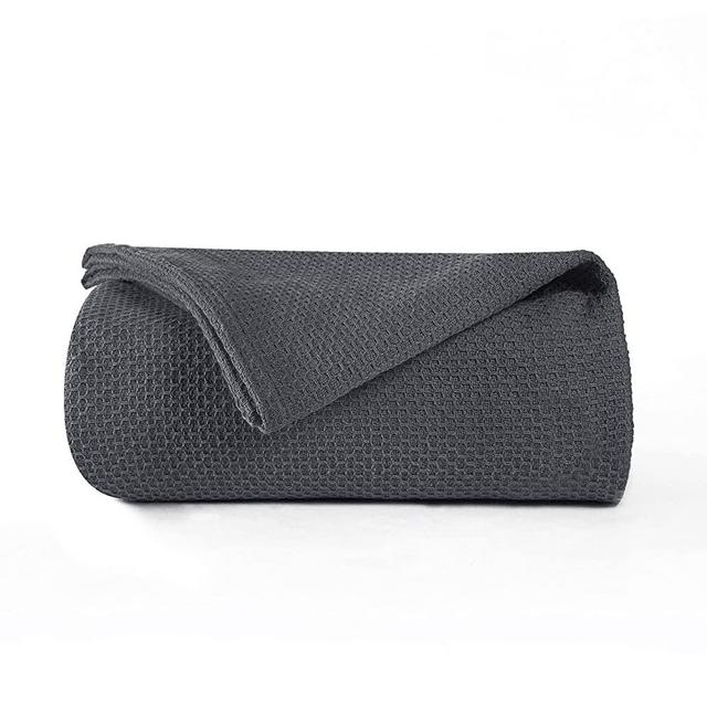 BOUTIQUO 100% Cotton Bed Blanket, Breathable Thermal Blanket King Size, Soft Honeycomb Waffle Blanket 90"x102", Cotton Bed Blanket, Perfect for Layering Any Bed for All Season, Charcoal Grey