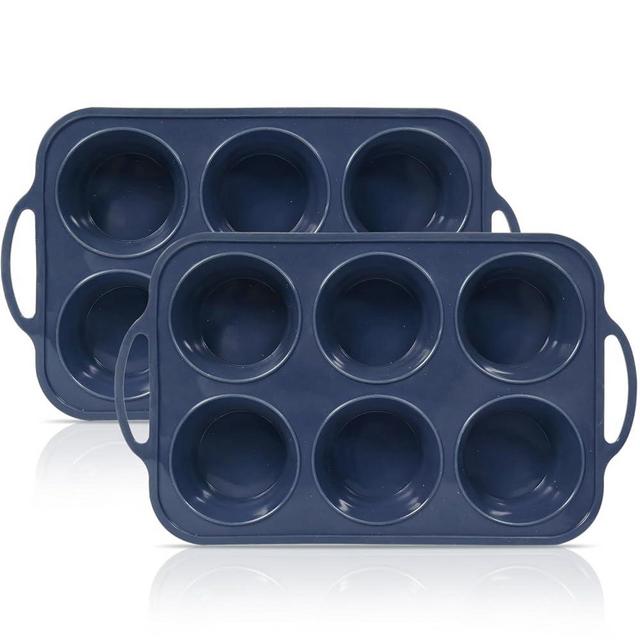 Vnray 2 Pack Jumbo Silicone Muffin Pan with Metal Frame, Non Stick Silicone Cupcake Pan with Handles 6 Cup, BPA Free Silicon Muffin Tin Tray Extra Large for baking, egg bites, Cupcake Mold Grey