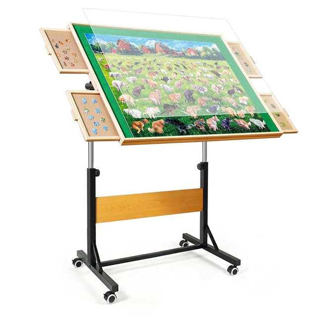 ALL4JIG 1500 Pieces Puzzle Table with Legs and Wheels, Wooden Jigsaw Puzzle Table with 4 Drawers & Cover, Upgraded Stability & Optimized Lightweight Design, Puzzles for Adults