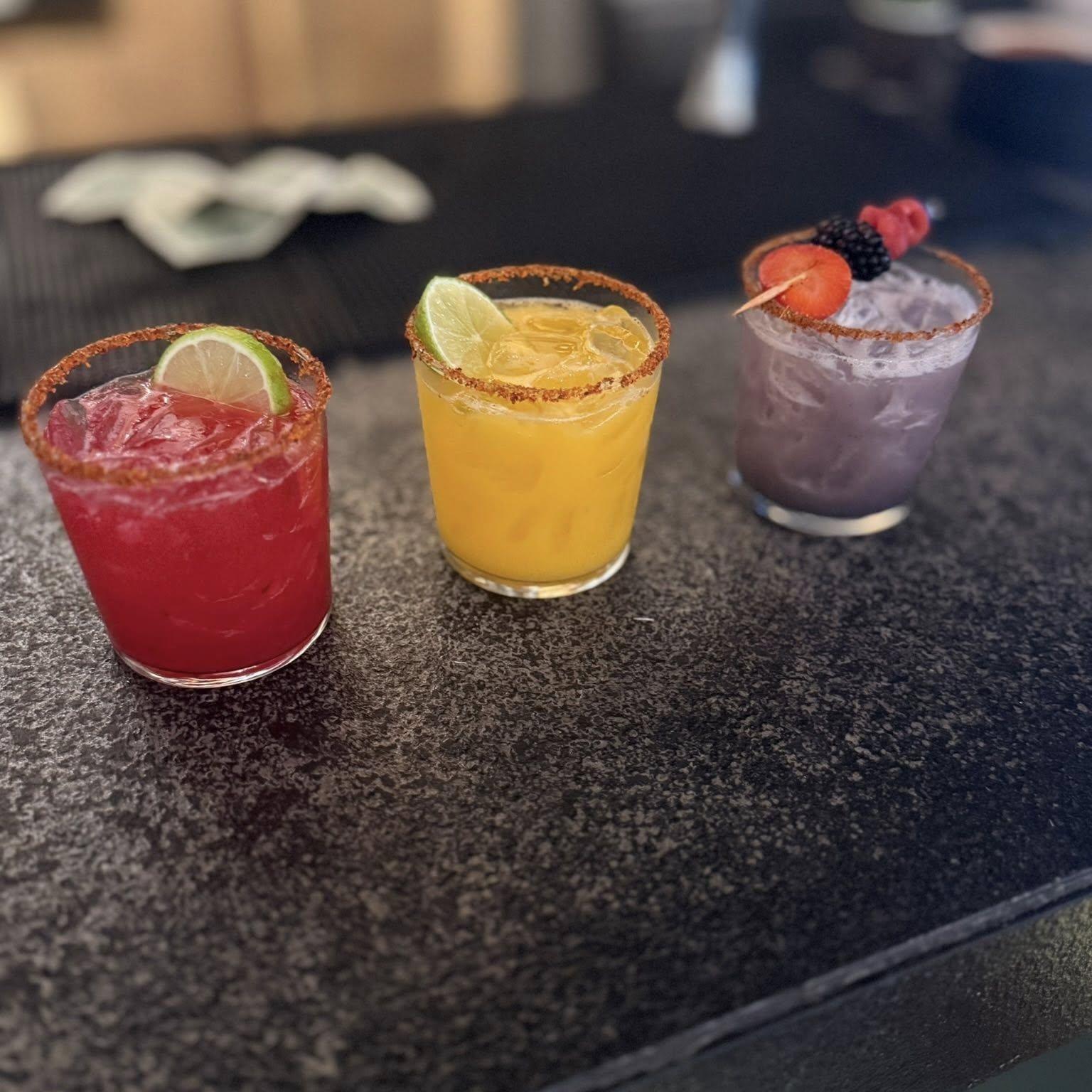 Kiwi, mango, and blackberry margaritas are a hit here