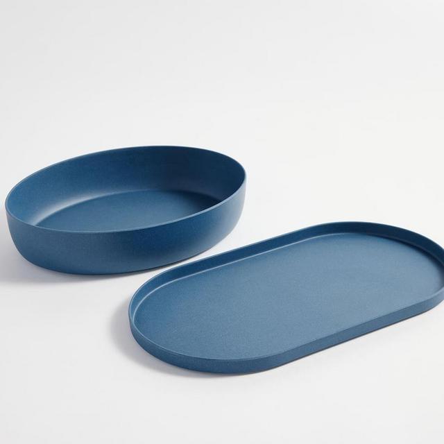 Mason Modern Melamine Serving Platter & Bowl Set - Steel Blue