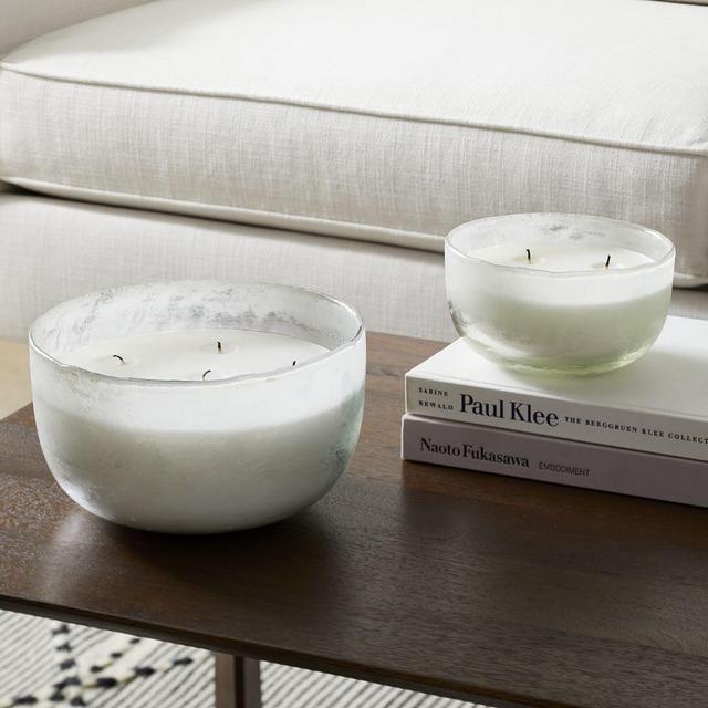 Frosted Glass Candle, White, Medium Large, Set of 2