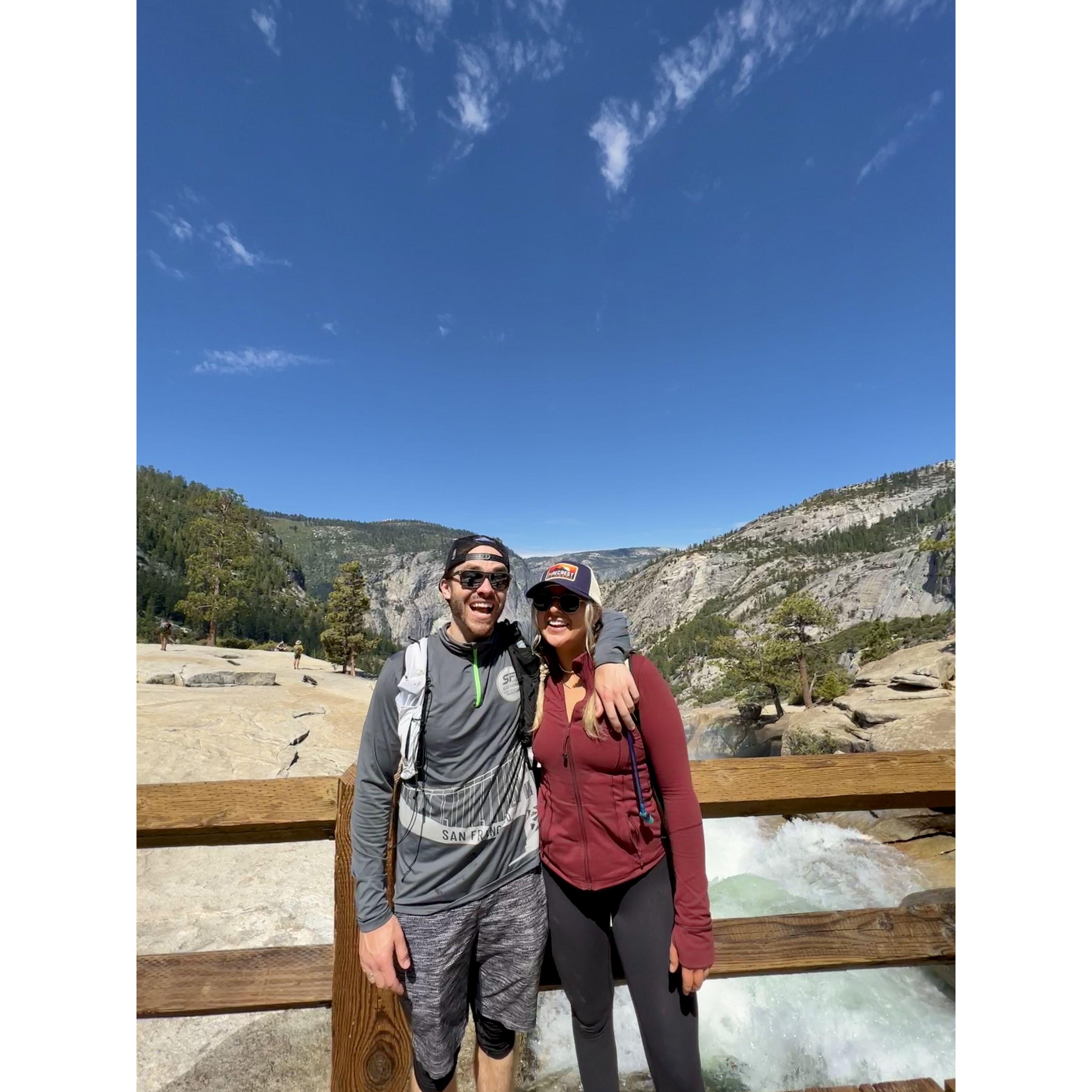 Staying active is one of our favorite things to do, and one of our favorite ways to do that together is hiking! Pictured: top of Nevada Falls, Yosemite.