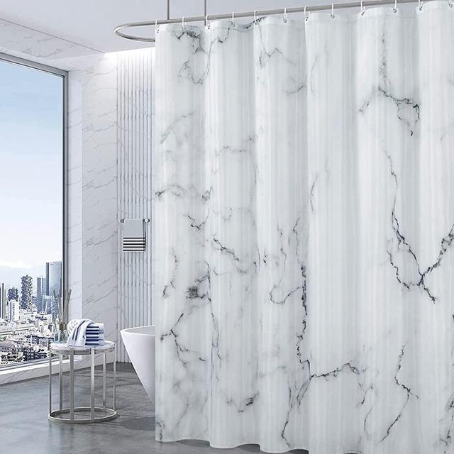 Marble Shower Curtain, Grey White Marble Shower Curtain Set with 12 Hooks, Abstract Modern Luxury Gray White Marble Shower Curtains for Bathroom, Waterproof Fabric, 72" W X 72" L