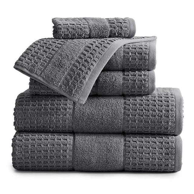 100% Cotton Super Soft Luxury Towel Set | Quick-Dry and Highly Absorbent | Waffle Textured | 550 GSM | 2 Bath Towels, 2 Hand Towels, & 2 Washcloths | Harper Collection (Dark Grey)