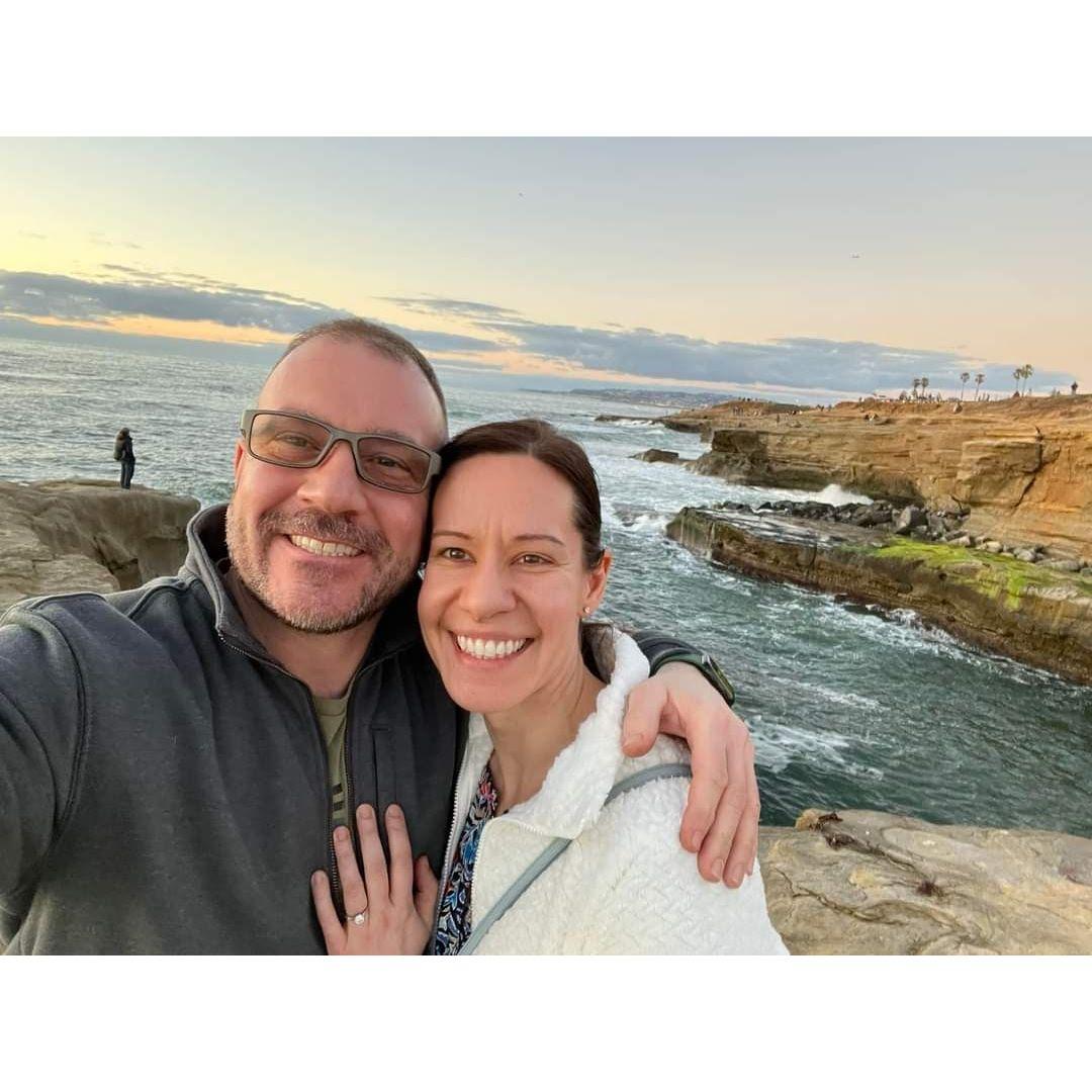 At the Pacific Ocean in San Diego, on our first trip away together
