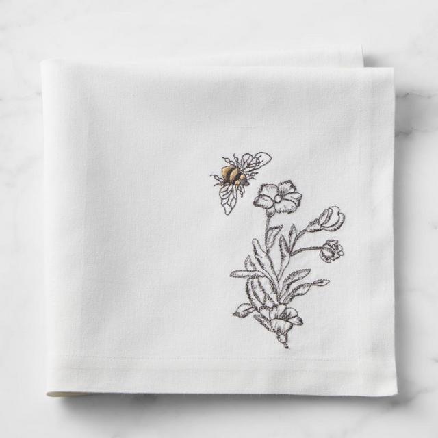 Bee Embroidered Napkins, Set of 4, 20" X 20", Grey