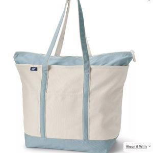 Extra Large 5 Pocket Zip Top Long Handle Canvas Tote Bag- "Long"