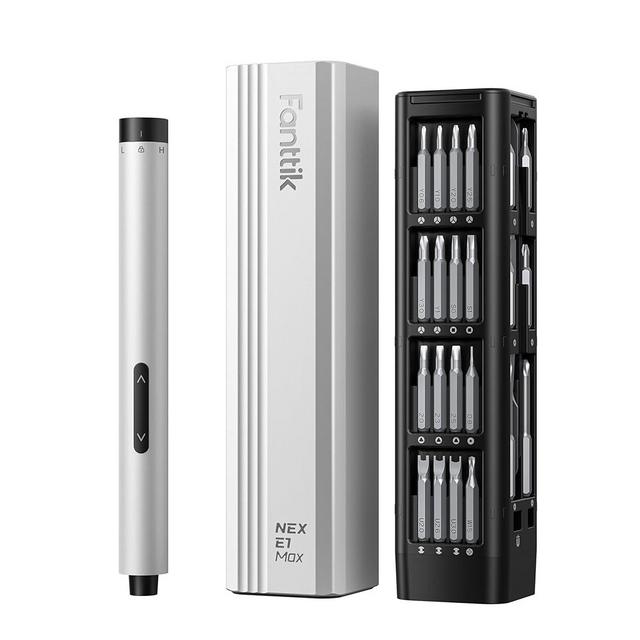Fanttik E1 Max 3.7V Mini Electric Screwdriver, Precision Electric Screwdriver, 50-in-1 Magnetic Bits, Max 3 N.m, Magnetic Storage, 5/32''Hex, Repair Tool Set for Phone Camera Laptop Watch - Silver
