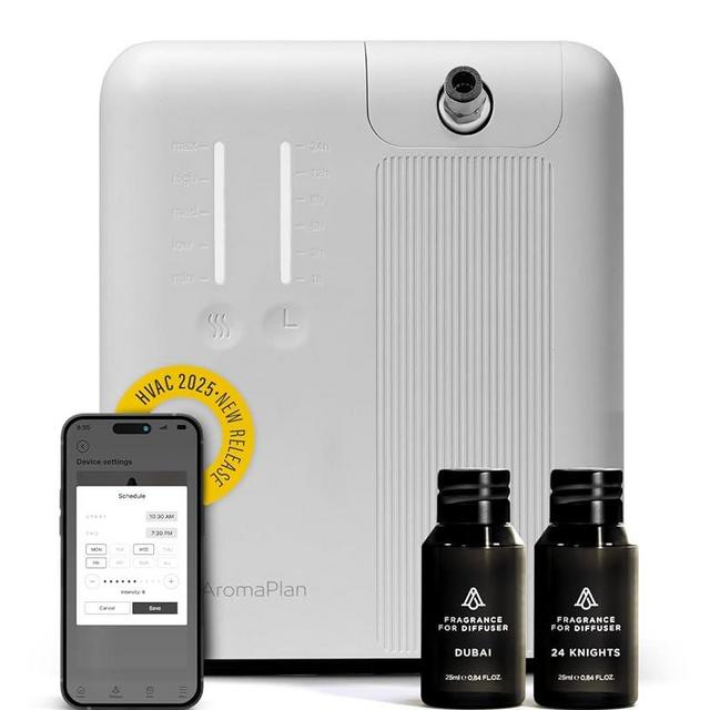 AromaPlan 2025 Waterless HVAC Scent Diffuser Whole House & Commercial Diffuser, 2 Fragrances Included-Smart, Cold-Air Waterless Scent Air- App Control, AC, 2000 Sq. Ft Coverage,White