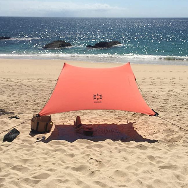 Neso Tents Beach Tent with Sand Anchor, Portable Canopy Sun Shelter, 7 x 7ft - Patented Reinforced Corners - Coral