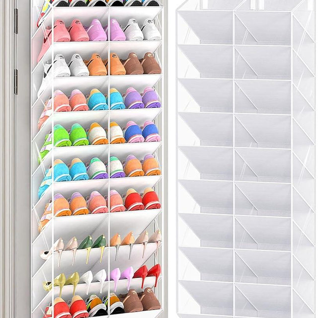 UVIAHOMI 20-30 Pairs Over the Door Shoe Organizer, Clear Pockets Hanging Shoe Storage for Closet, 10-Tier Door Shoes Rack, Handing Shoes Holder Fit All the Family's Sneakers, Boots, Heels, White
