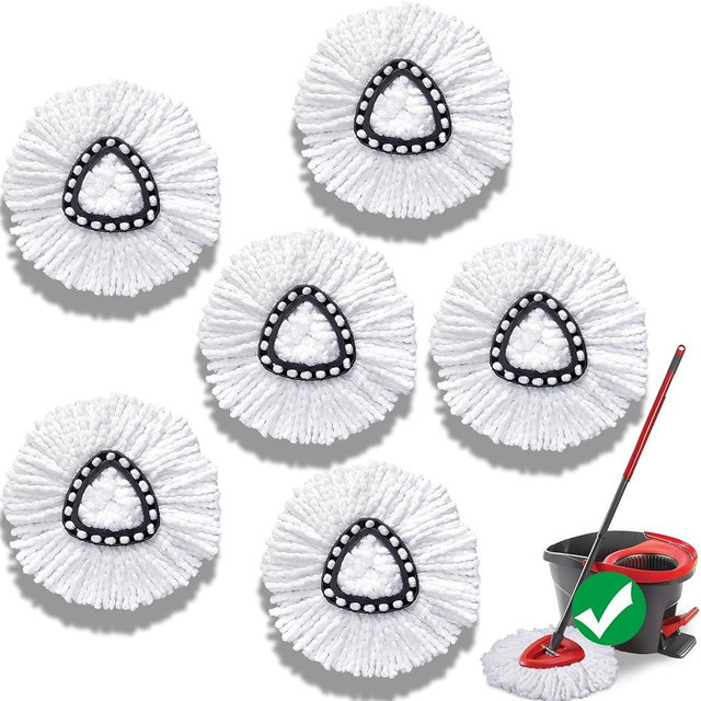 Mop Head Replacement for O-Cedar Easy Wring 1-Tank System，Exovyn Spin Mophead Replacements，Microfiber 6 Pack 360° Swivel Mop Refills，Deep Clean,Easy Cleaning，Machine Washable and Easy to Replace