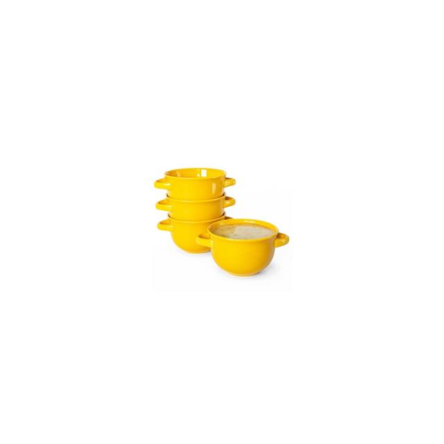 Kook Soup Bowls Crocks with Handles, 18 oz, Set of 4, Yellow