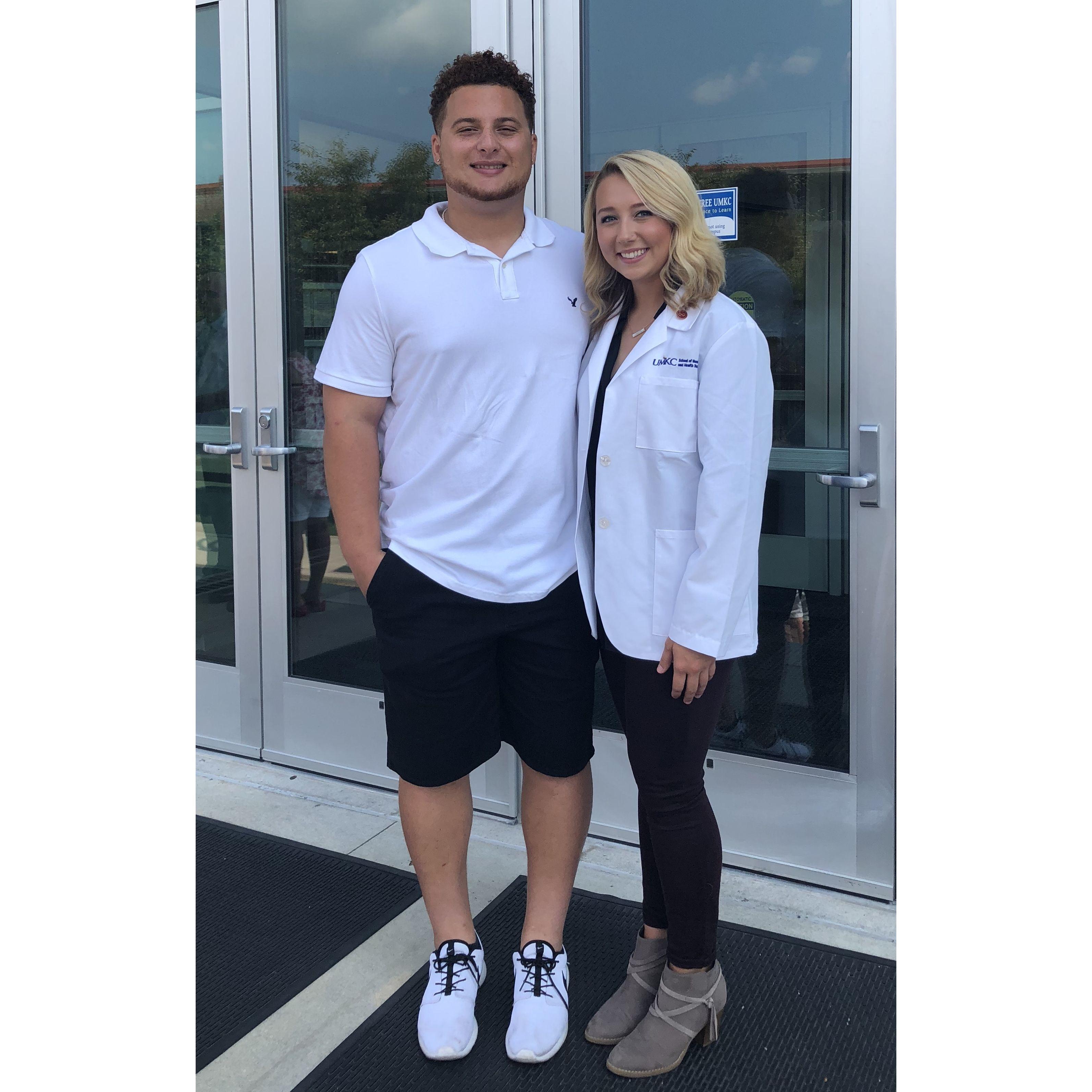 Devin & Kylie's first photo together in 2018. Kylie's nursing school white coat ceremony!