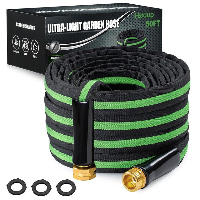 HODUP 50FT Lightweight Super Flexible Garden Hose - Kink-Free, Non-Expanding, Easy Storage for Yard Lawn Outdoor Use (Black-Green)