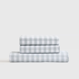 Classic Organic Percale Gingham Fitted Sheet Set in Blue Fog