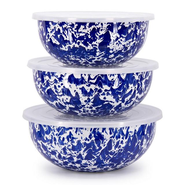 Golden Rabbit Enamel Mixing Bowls, Set of 3, Cobalt Swirl