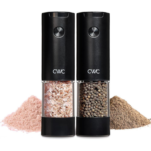 COOK WITH COLOR Set Of 2 Electric Salt And Pepper Grinder Set, Pepper Mill Shakers, Automatic Adjustable Coarseness, For Peppercorns, Spices, Battery, Led Light, 6.3" x 3" x 7.7", Black