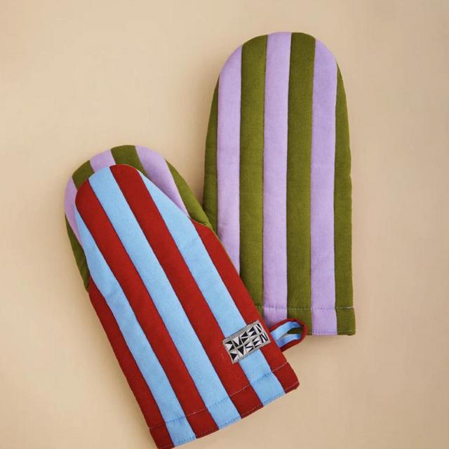 Striped Oven Mitts in Eggplant (set of 2)