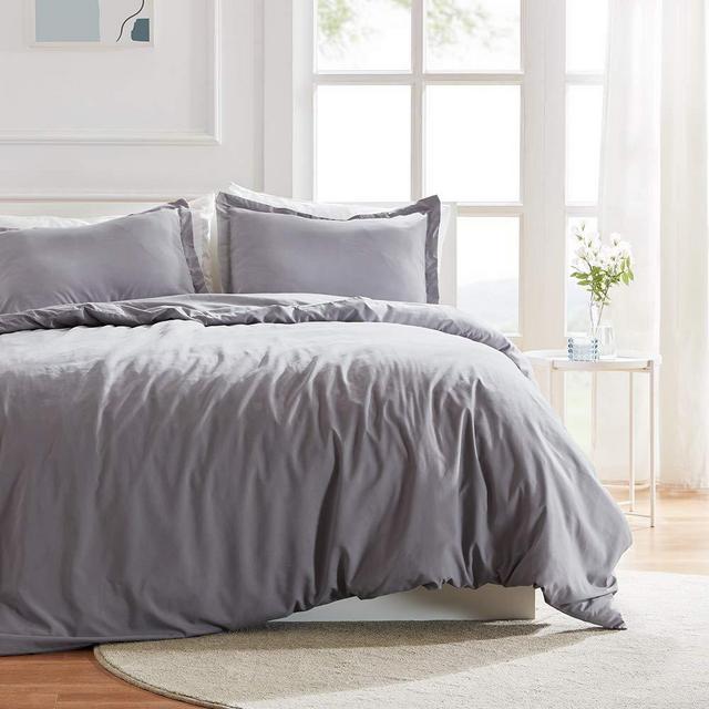 SLEEP ZONE Bedding Duvet Cover 104x90 inch Temperature Management 120gsm Soft Zipper Closure Corner Ties 3 PC, Gull Gray,King