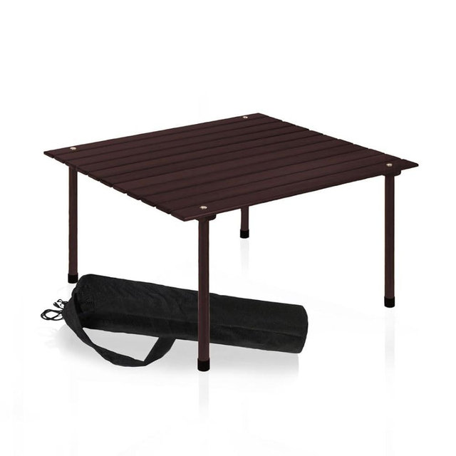Formosa Covers Portable Wood Roll Up Table for Picnics 2025 Update Stronger Staples, Low Beach Table for Camping, Travel, Tailgate, Outdoor w/Carrying Bag 26" Lx26 Wx16 H (Espresso)