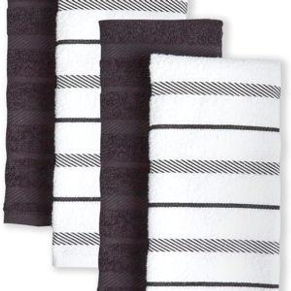 KitchenAid Albany Kitchen Towel 4-Pack Set, Matte Black/White, 16"x26"