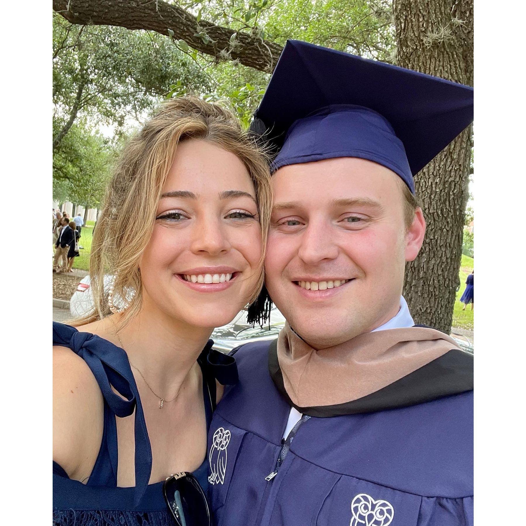 Kyle graduates with a Rice MBA. (June 2022)