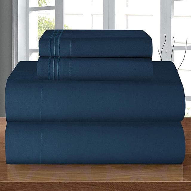 Elegant Comfort Luxury Soft 1500 Thread Count Egyptian 4-Piece Premium Hotel Quality Wrinkle Resistant Coziest Bedding Set, All Around Elastic Fitted Sheet, Deep Pocket up to 16inch, Queen, Navy Blue