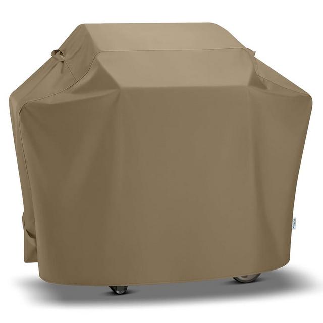 SunPatio Grill Cover 55 Inch for Outdoor Grill, Heavy Duty BBQ Cover with Waterproof Sealed Seam, FadeStop Material, All Weather Resistant Compatible for Weber CharBroil Nexgrill and More, Taupe